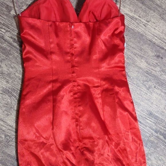 Red Strapless Mermaid Gown with Rhinestone Embellished Front Band - Picture 8 of 16